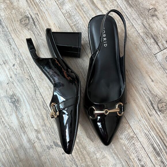 Torrid Slingback Heels Women's 11 Wide Black Patent Leather Gold Hardware - Picture 4 of 8